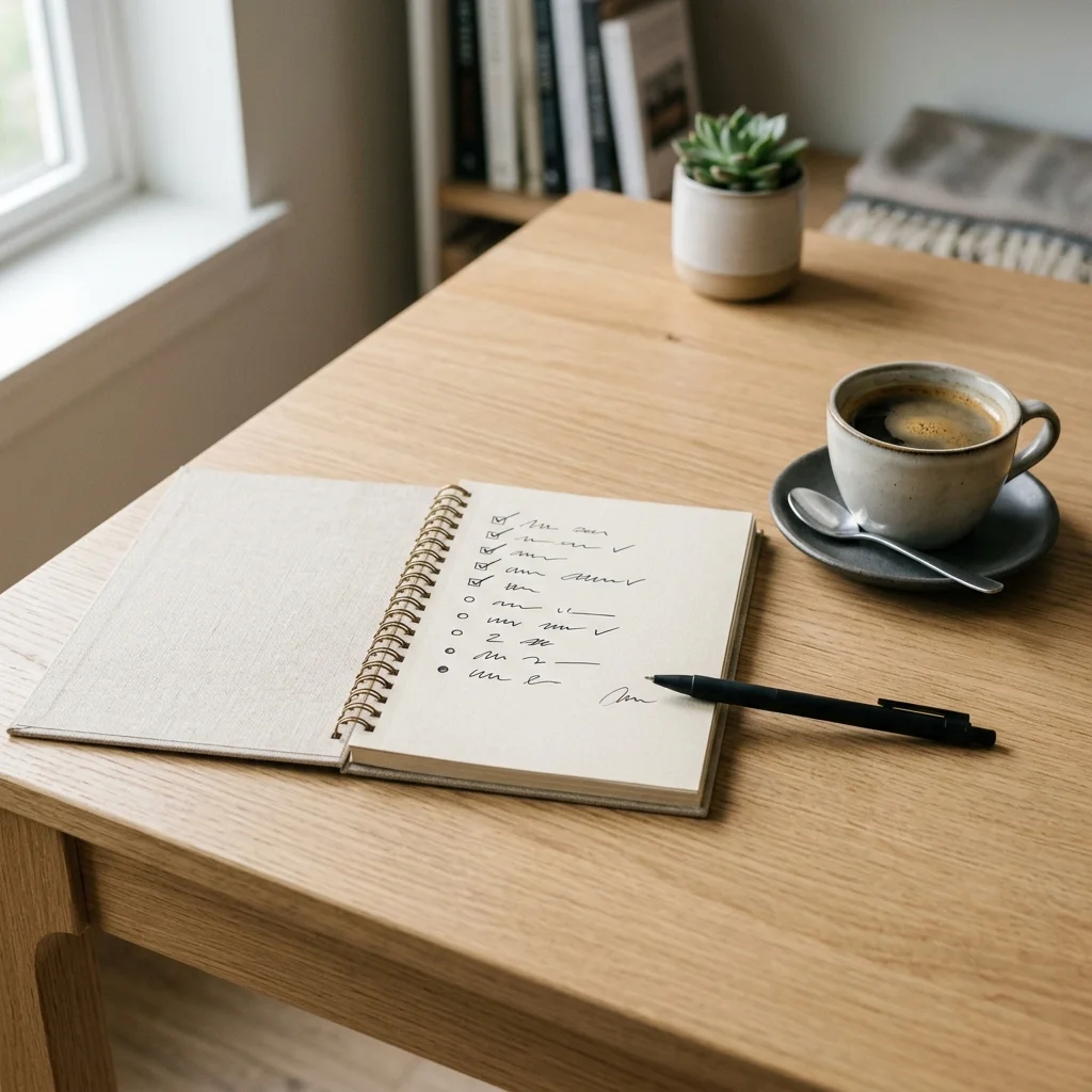 Checklist notepad and pen on a clean desk, ready for a preschool tour
